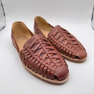 Nisolo Men's 10 Huarache Brandy Leather Woven Sandals Shoes New in Box